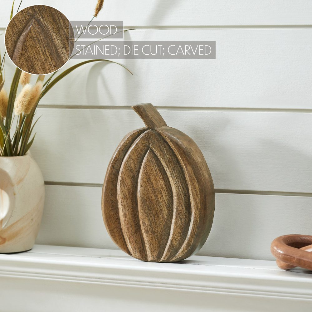 Carved Wood Pumpkin Fall Decor Rustic Walnut Brown Tabletop Accent 8x6x1.5 inch - Image 6
