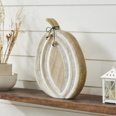 Distressed White Carved Wooden Pumpkin Rustic Farmhouse Fall Autumn Home Decor 12x8.75x1.5 Seasonal Tabletop Accent