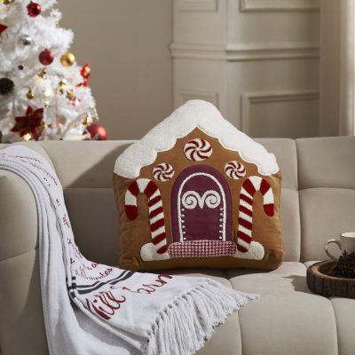 Gingerbread House Embroidered Velvet Pillow 18x18