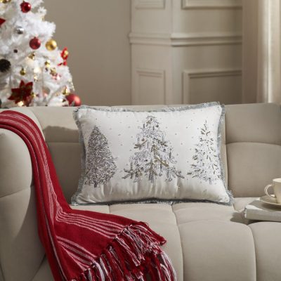 White Christmas Silver and Gold Embroidered Pillow with Beads 14x20