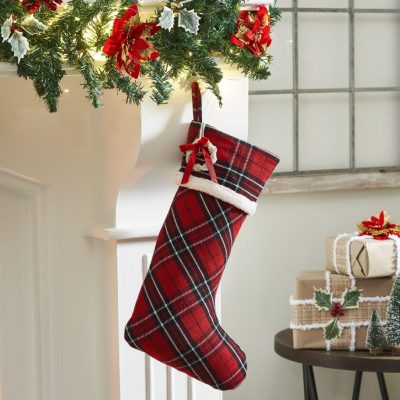 Red and Black Tartan Plaid Stocking 11x18