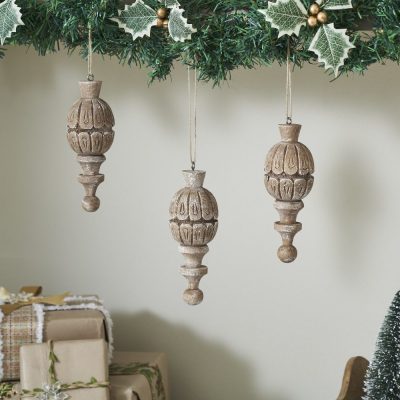 Vintage Finial Ornament Feathered Finish Set of 3 6.5x2.5x2.5