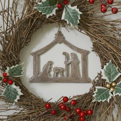 Nativity Ornament Feathered Finish - 5 inch