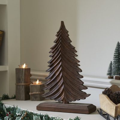 Winter Fir Dark Wooden Tree 19x12x3.75