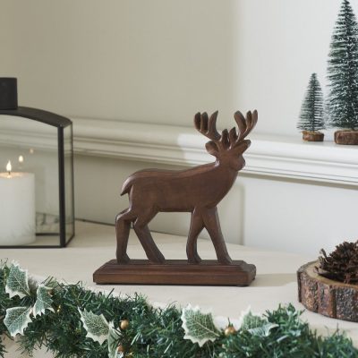 Forest Frolic Dark Wooden Deer 9x8x2.3