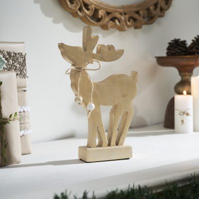 Pretty Prancer Brushed Gold Wooden Deer 16x10x2