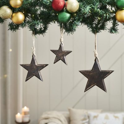 Dark Wooden Star Ornament Set of 3 - 4/5/6 inch