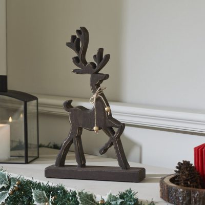 Woodland Winter Dark Wooden Reindeer 15x10x2