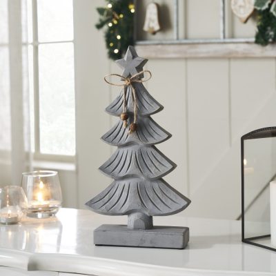 Starry Pine Distressed Grey Wooden Tree 21x11x2