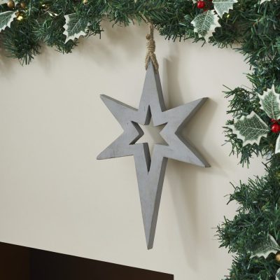 Northern Yule Distressed Grey Wooden Star 12x8x0.75