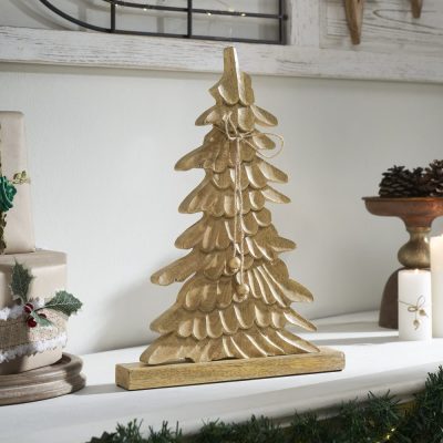 Winter Wonder Brushed Gold Wooden Tree 17x12x2