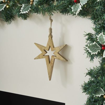 Northern Yule Natural Wooden Star 8x6x0.75