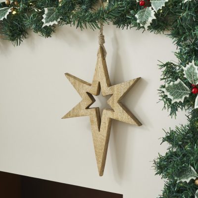 Northern Yule Natural Wooden Star 12x8x0.75