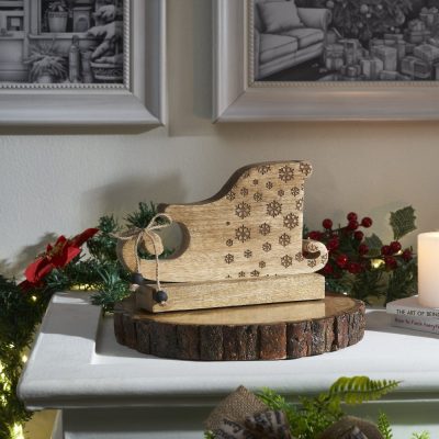 Natural Wooden Snowflake Sleigh 6x9.5x2