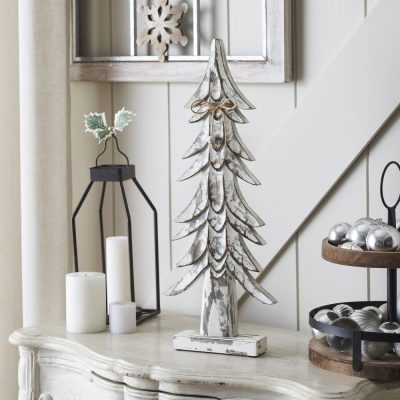 Timber Tidings Distressed White Wooden Tree 21x8.5x2