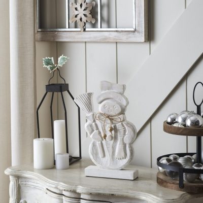 Blizzard Bliss Distressed White Wooden Snowman 13x9x2