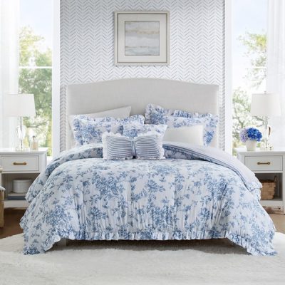 Madison Park Essentials Adele Comforter Set with Decorative Pillows in Blue, King MPE10-1167