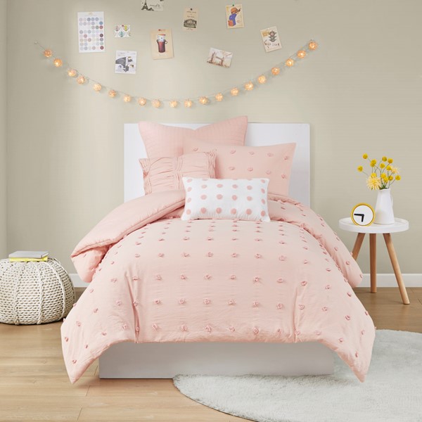 Urban Habitat Brooklyn Cotton Jacquard Comforter Set with Euro Shams and Throw Pillows in Pink, Twin/Twin XL UH10-0204 - Image 5