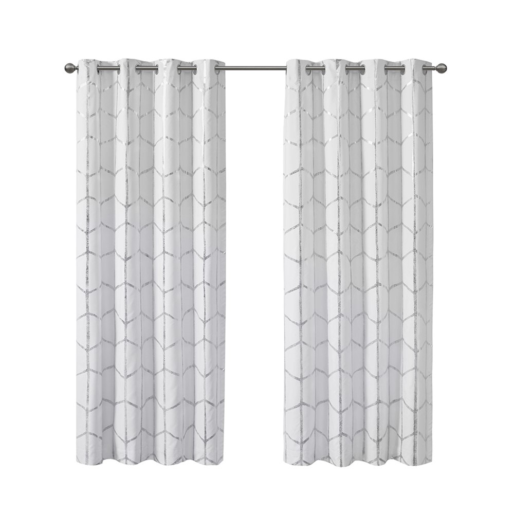 Intelligent Design Raina Total Blackout Metallic Print Grommet Top Curtain Panel in White/Silver, 50x63" ID40-1807 - Image 2