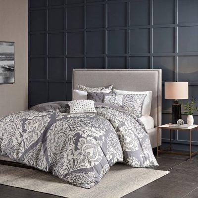 Madison Park Vienna 6 Piece Printed Duvet Cover Set in Grey, Full/Queen MP12-476