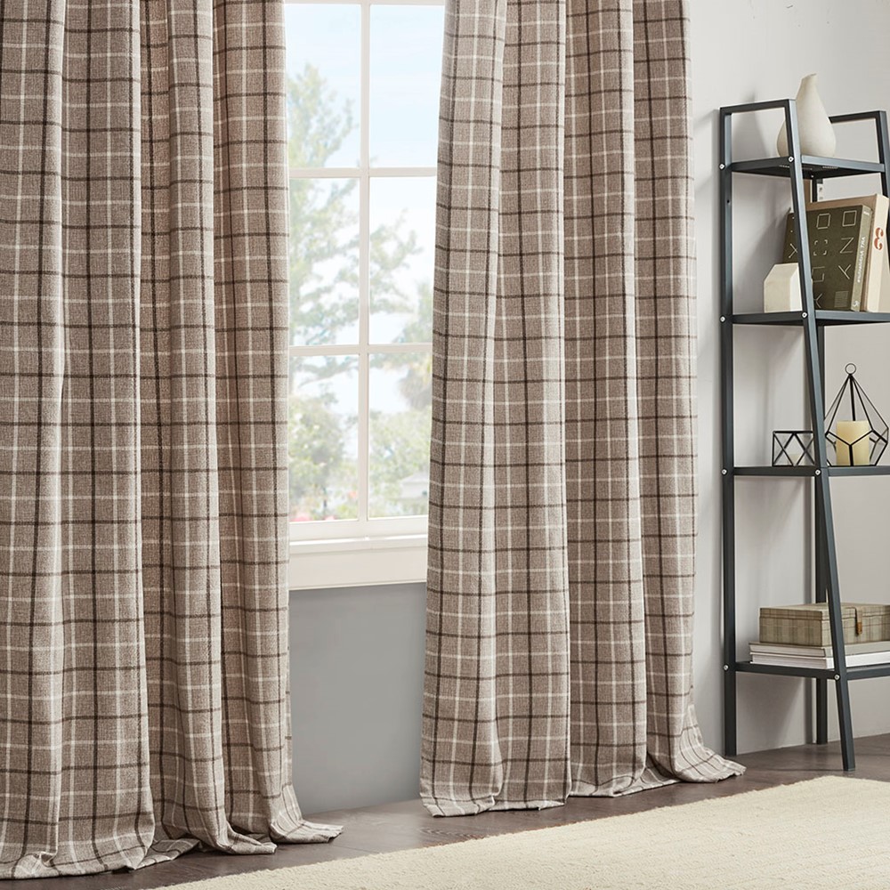 Madison Park Anaheim Plaid Rod Pocket and Back Tab Curtain Panel with Fleece Lining in Brown, 50x108" MP40-8523 - Image 2