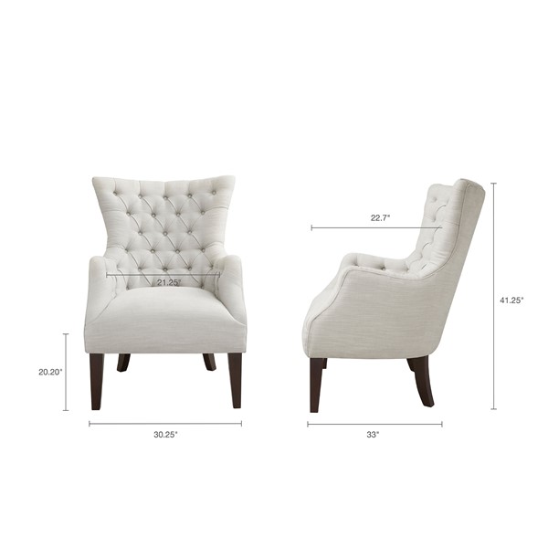 Madison Park Hannah Button Tufted Wing Chair in Ivory, One Size FPF18-0401 - Image 2