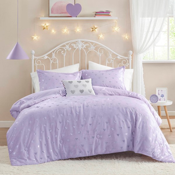 Mi Zone Rosalie Metallic Printed Plush Comforter Set with Throw Pillow in Purple/Silver, Twin/Twin XL MZ10-0573 - Image 5