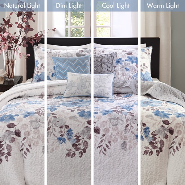 Madison Park Luna 6 Piece Printed Quilt Set with Throw Pillows in Blue, King/Cal King MP13-2121 - Image 5