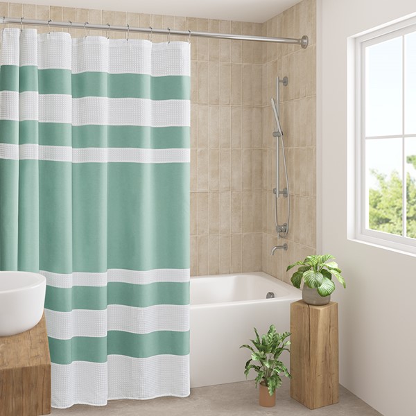 Madison Park Spa Waffle Shower Curtain with 3M Treatment in Aqua, 72x72" MP70-1485 - Image 7