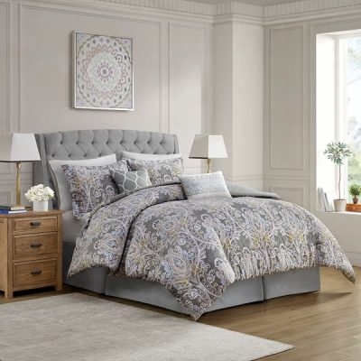 Harbor House Blue Hallie 6 Piece Cotton Comforter Set in Grey, Cal King HH10-1686
