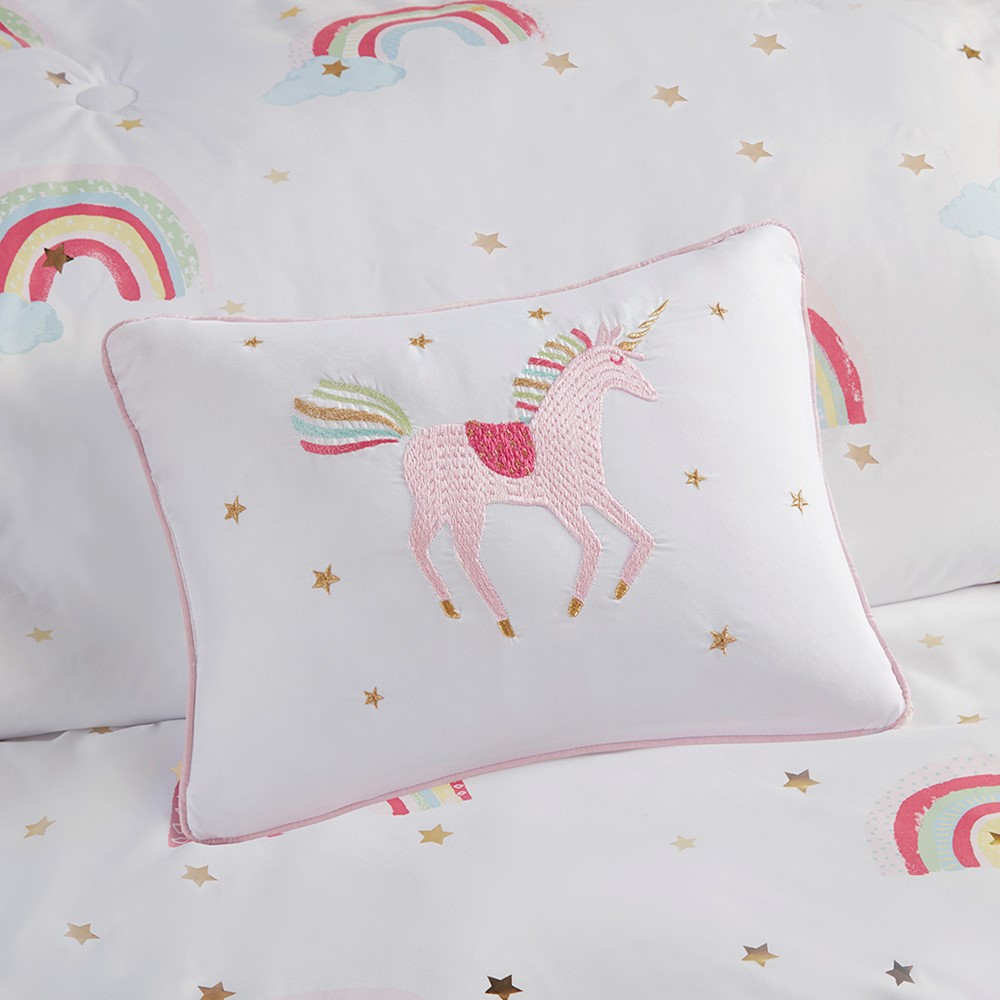 Mi Zone Kids Alicia Rainbow and Metallic Stars Comforter Set with Bed Sheets in White, Twin MZK10-263 - Image 4