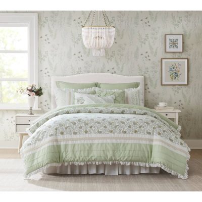 Madison Park Dawn 9 Piece Cotton Percale Comforter Set in Sage Green, King MP10-8599