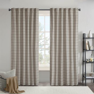 Madison Park Anaheim Plaid Rod Pocket and Back Tab Curtain Panel with Fleece Lining in Black, 50x95" MP40-8733