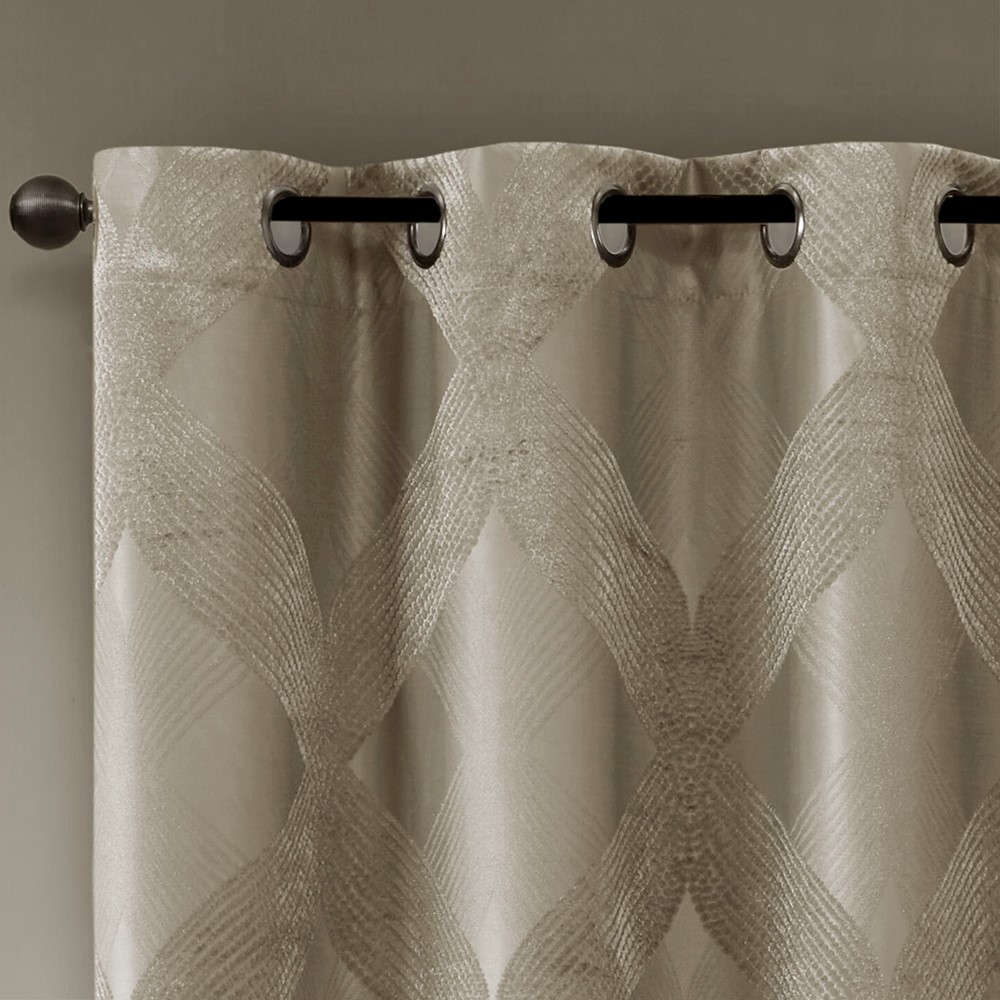 SunSmart Bentley Ogee Knitted Jacquard Total Blackout Curtain Panel in Taupe, 50x95" SS40-0121 - Image 4