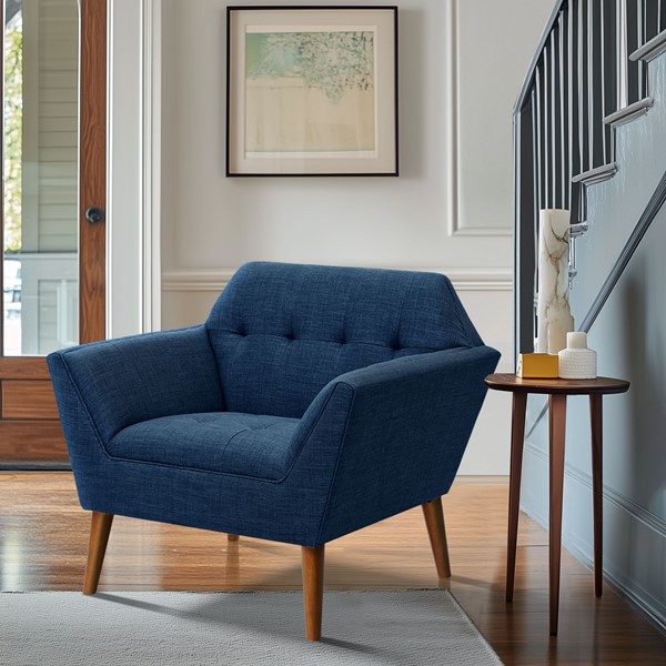 INK+IVY Newport Wide Mid-Century Modern Lounge Chair Set of 2 in Blue, Set of 2 II100-0526 - Image 4