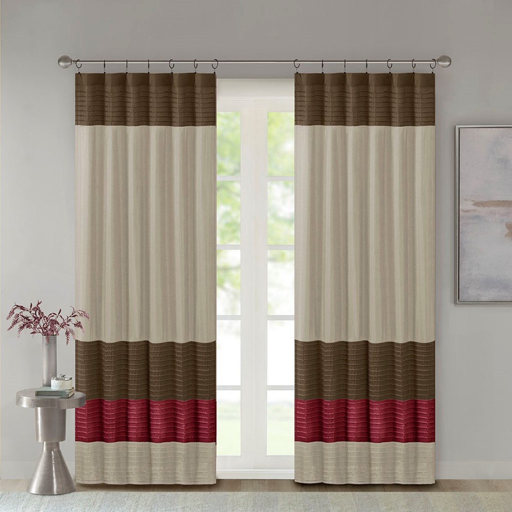 Madison Park Amherst Polyoni Pintuck Curtain Panel in Red, 50x84" MP40-2224 - Image 7