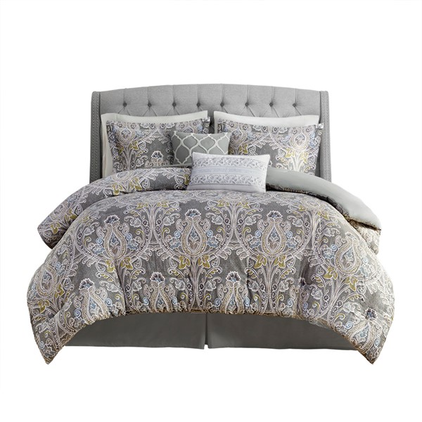 Harbor House Blue Hallie 6 Piece Cotton Comforter Set in Grey, Queen HH10-1684 - Image 2