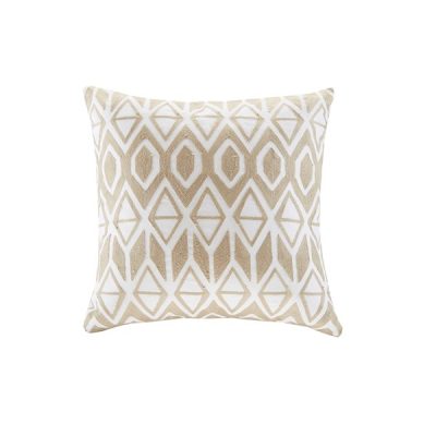 Harbor House Blue Anslee Embroidered Cotton Square Decorative Pillow in Taupe, 18x18" HH30-1693