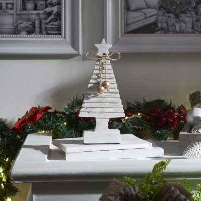 Starbright Distressed White Wooden Tree 9x4x2