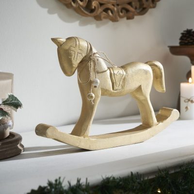 Brushed Gold Wooden Rocking Horse 9.5x15x1.5