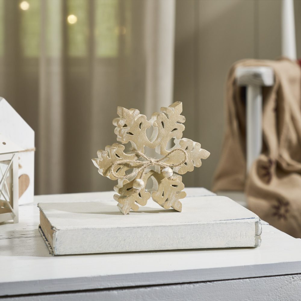 Yuletide Glow Brushed Gold Wooden Snowflake 5.75x5.75x1