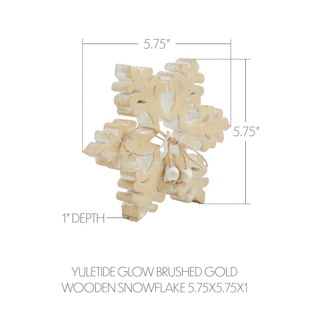 Yuletide Glow Brushed Gold Wooden Snowflake 5.75x5.75x1 - Image 3