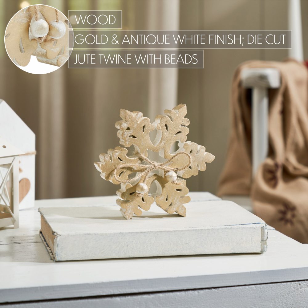 Yuletide Glow Brushed Gold Wooden Snowflake 5.75x5.75x1 - Image 4