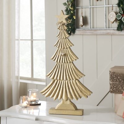 Yuletide Glow Brushed Gold Wooden Tree 24.5x12.75x2