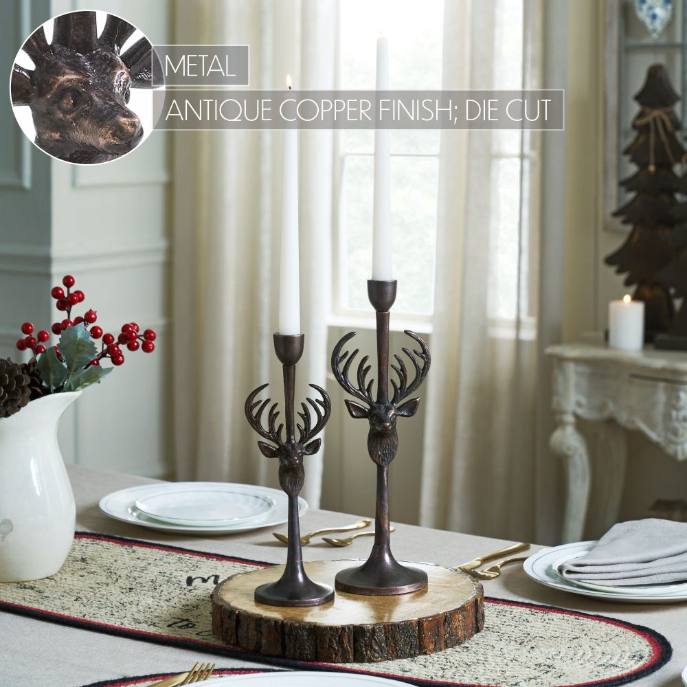 Rustic Stag Metal Candlestick Holders Set of 2 - 10.5/12.5 inch - Image 5