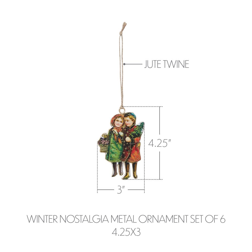 Winter Nostalgia Metal Ornament Set of 6 - 4.25 inch - Image 3