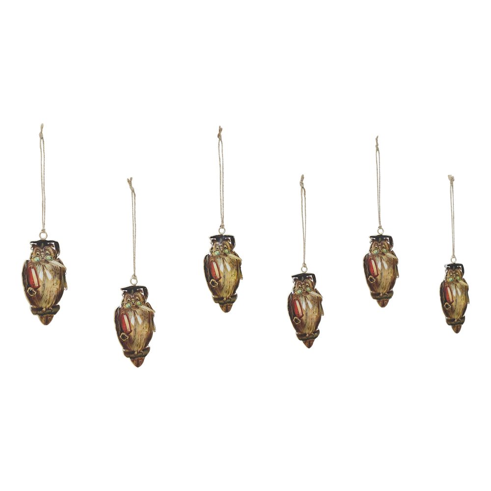 Wise Owl Metal Ornament Set of 6 - 4.5 inch - Image 2