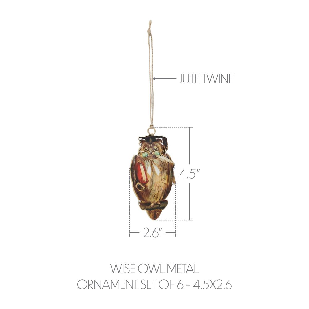 Wise Owl Metal Ornament Set of 6 - 4.5 inch - Image 3