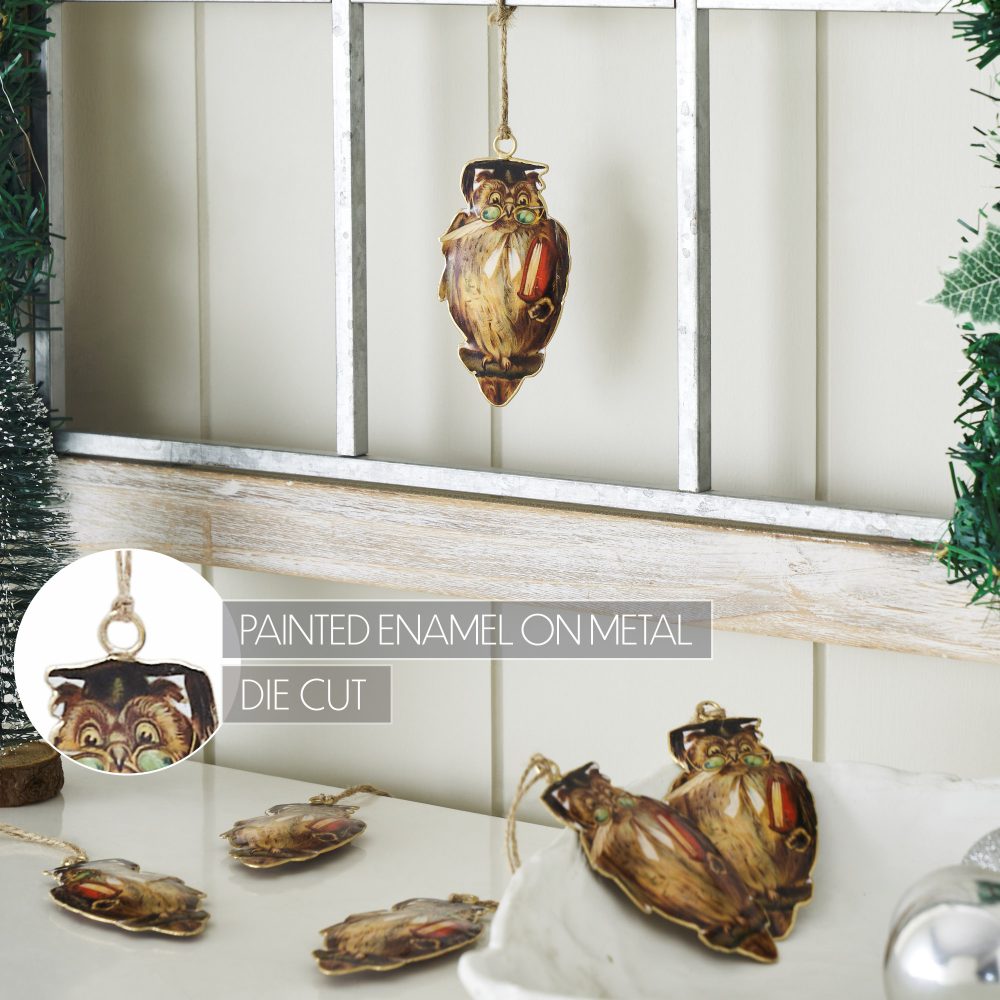 Wise Owl Metal Ornament Set of 6 - 4.5 inch - Image 4