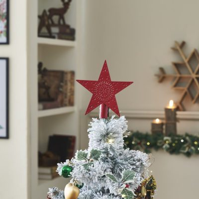 Punched Metal Star Tree Topper Barn Red 6.75x6.75x1
